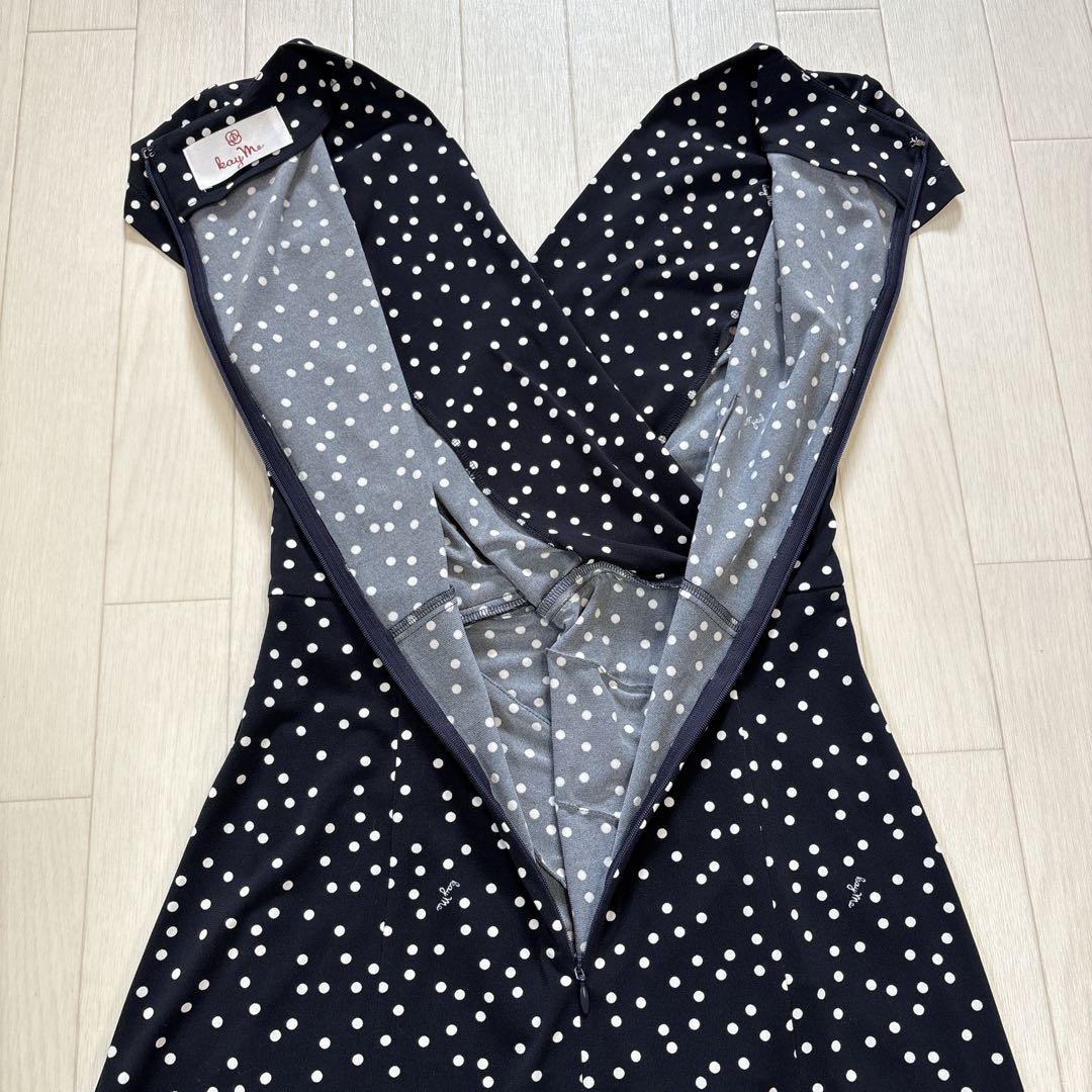 美品 kay me ケイミー ネイビー タイニードット ツイストワンピース M