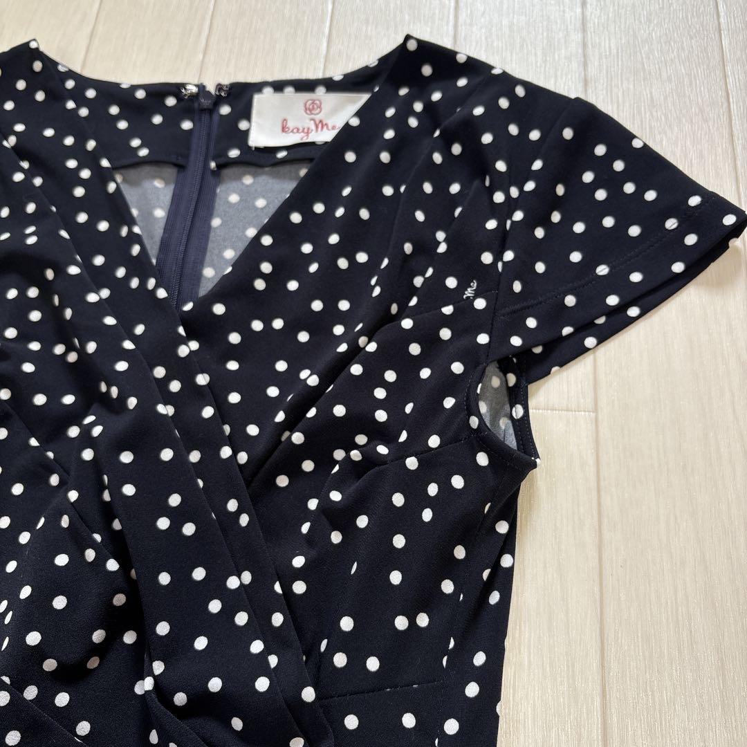 美品 kay me ケイミー ネイビー タイニードット ツイストワンピース M