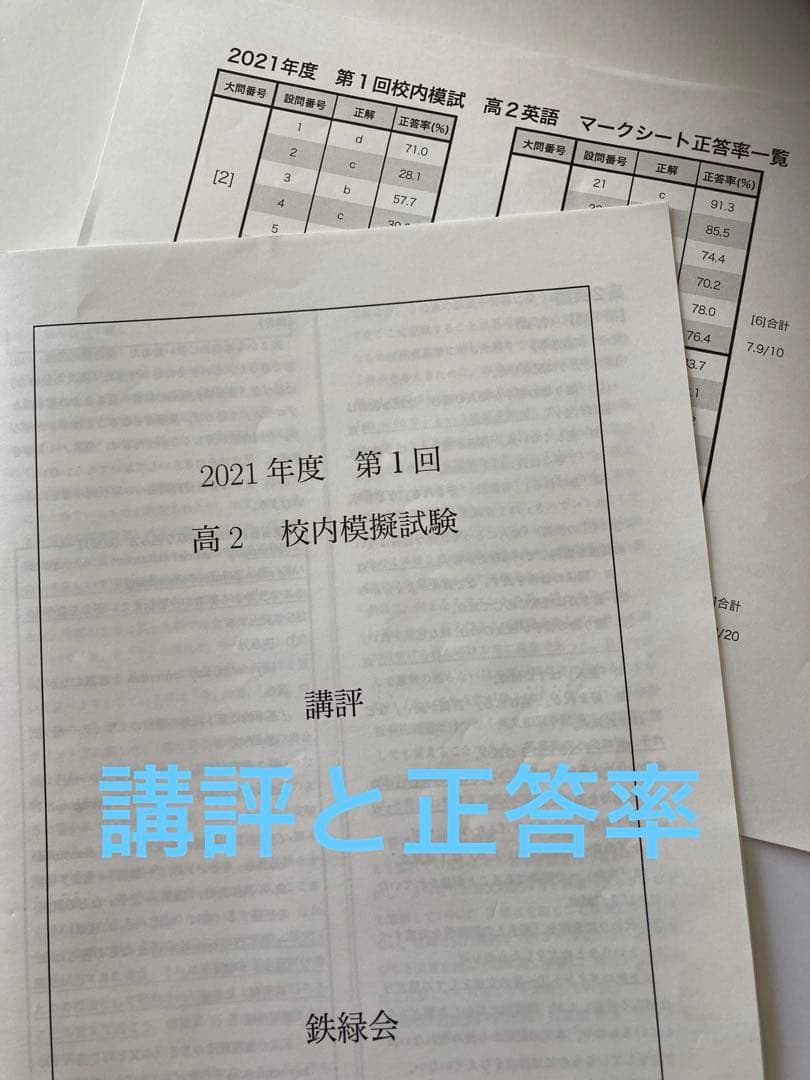 鉄緑会 校内模試 高2 第1回 解答解説 講評 正答率付き 3年分