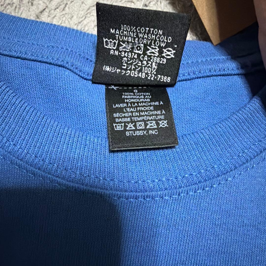STUSSY SLICED tee tシャツ ストックロゴ　L ブルー　青