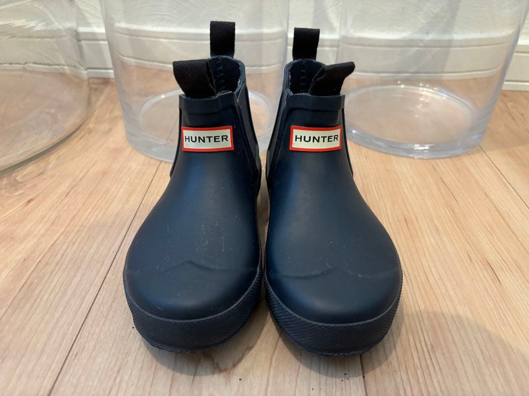 HUNTER キッズ ネイビー サイドゴアレインシューズ 美品 サイズ10
