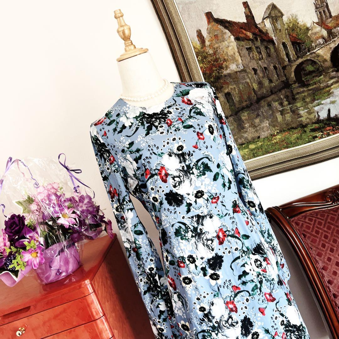 新品　ERDEM アーデム　フローラル　花柄　プリント ブルー　ワンピース