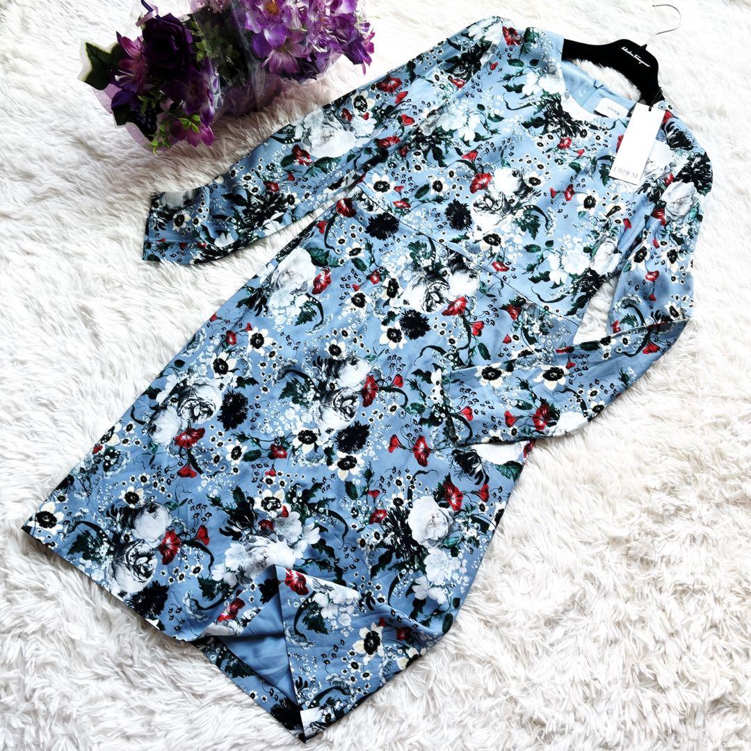 新品　ERDEM アーデム　フローラル　花柄　プリント ブルー　ワンピース