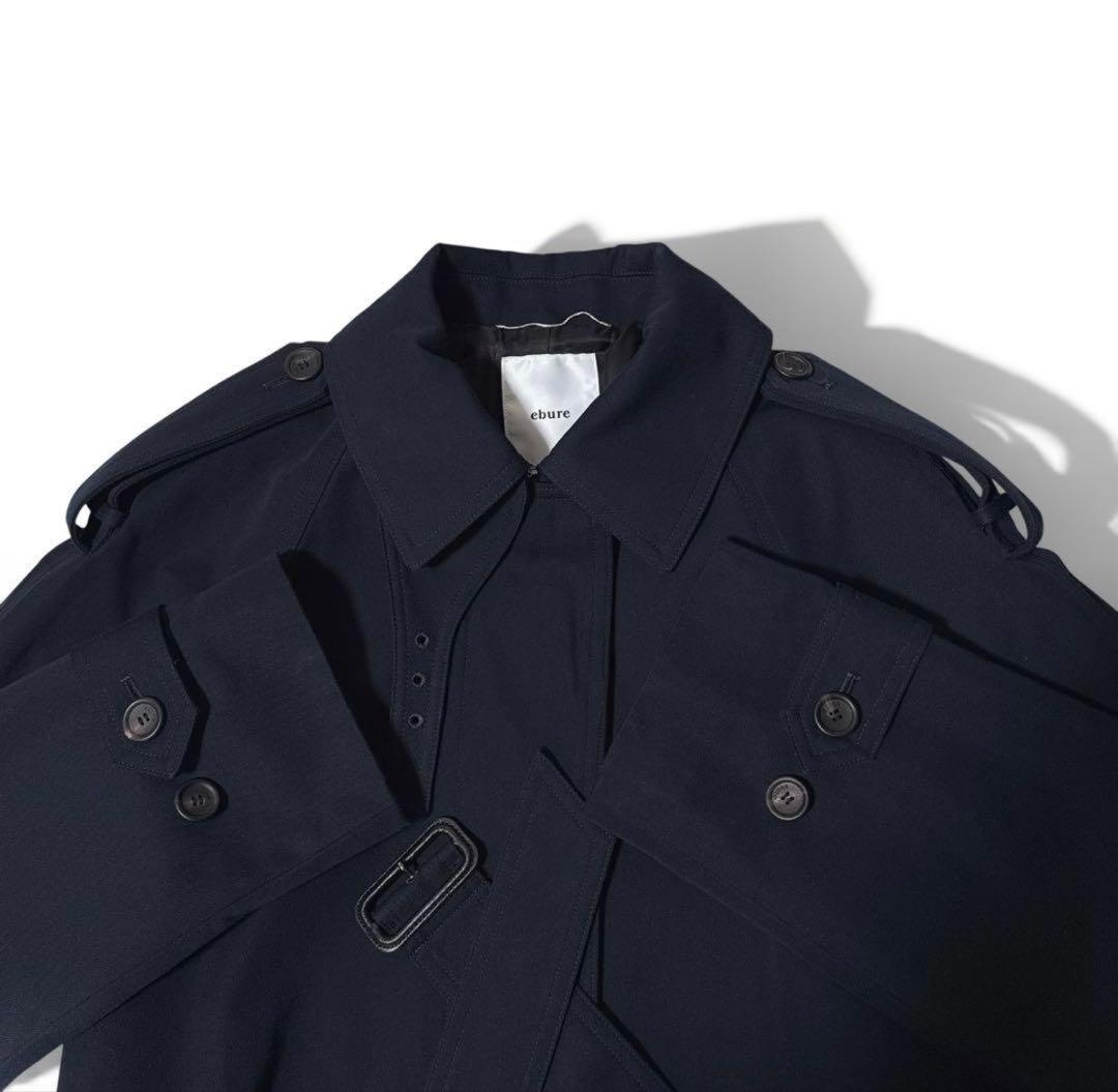 極美品✨️定価10万　エブール　コットンシルクシャンブレーステンカラーコート　濃紺