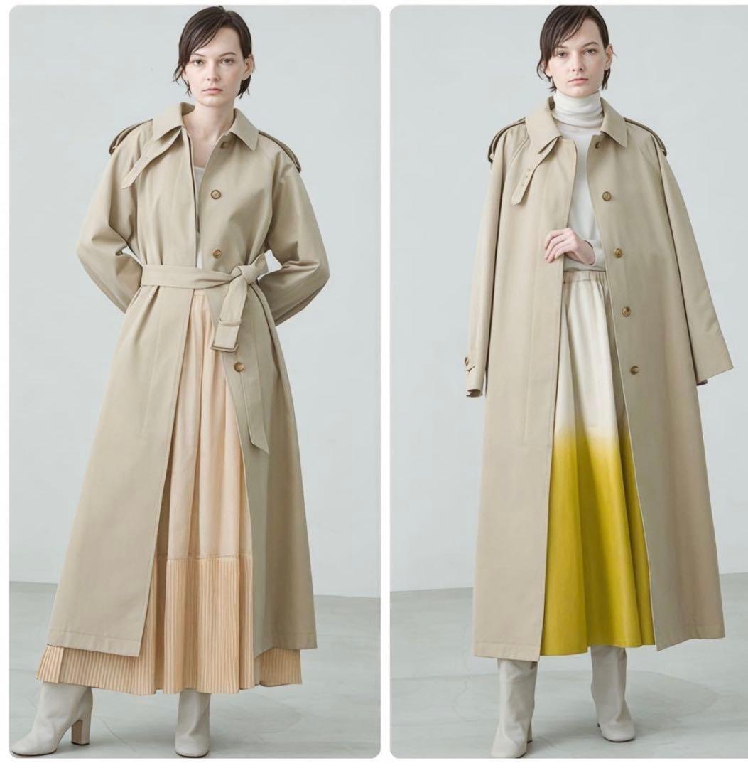 極美品✨️定価10万　エブール　コットンシルクシャンブレーステンカラーコート　濃紺