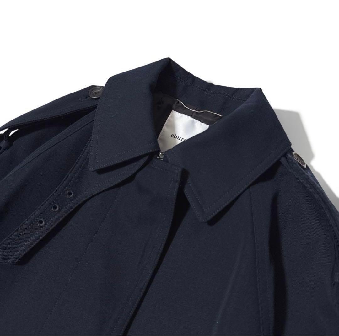 極美品✨️定価10万　エブール　コットンシルクシャンブレーステンカラーコート　濃紺