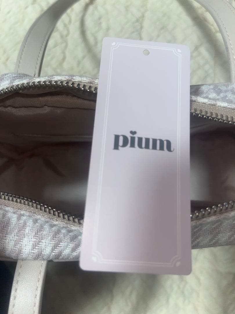 最終値下げ pium ハートポーチ付き千鳥柄スクエアボストンバッグ ピンク