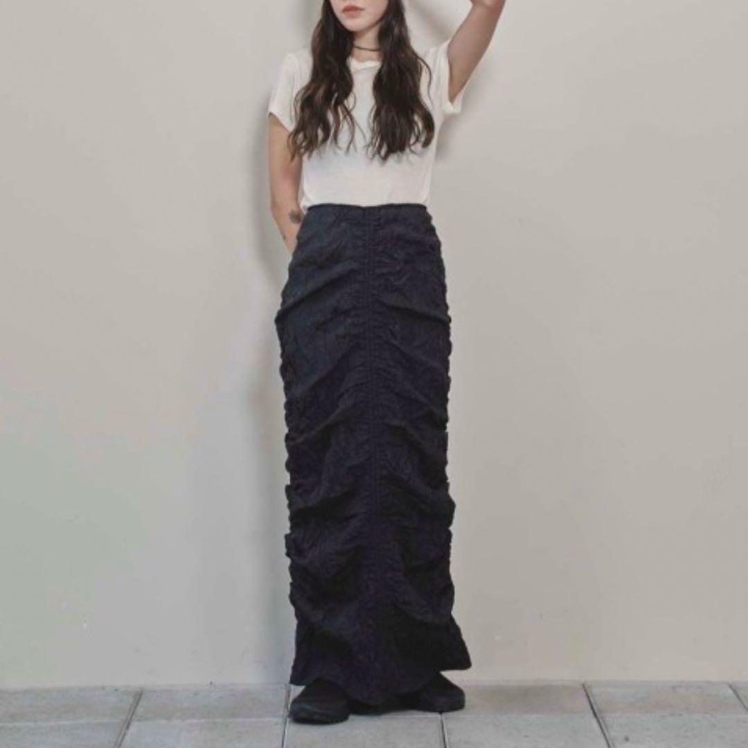 【美品】Chambray Gather Skirt 36 BK