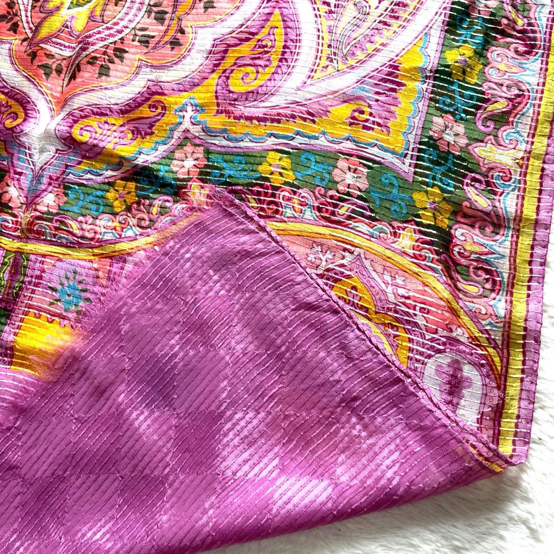 美品❗️ETRO エトロ ペイズリー柄 シルク　大判　プリーツストール　ショール