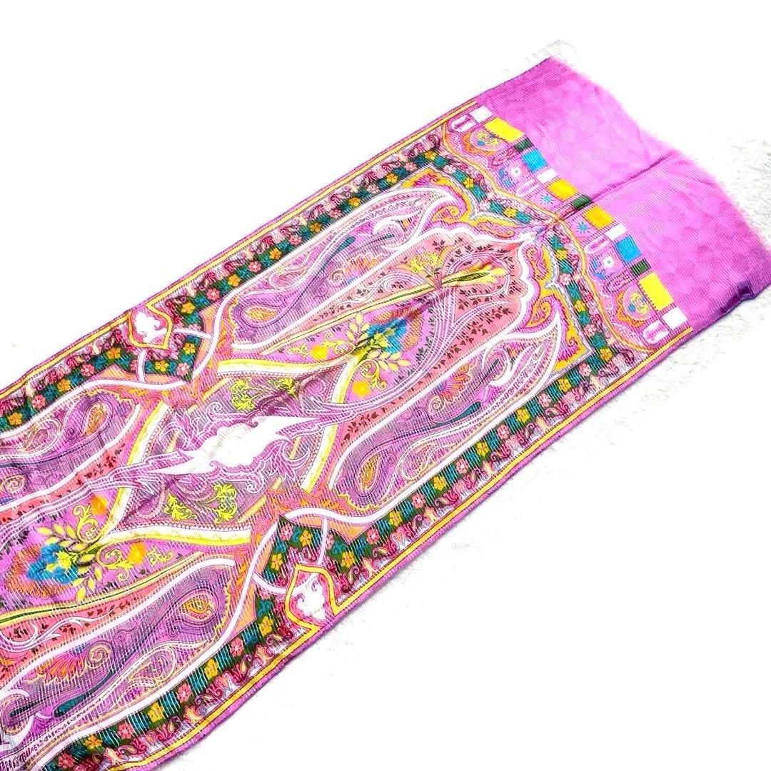 美品❗️ETRO エトロ ペイズリー柄 シルク　大判　プリーツストール　ショール