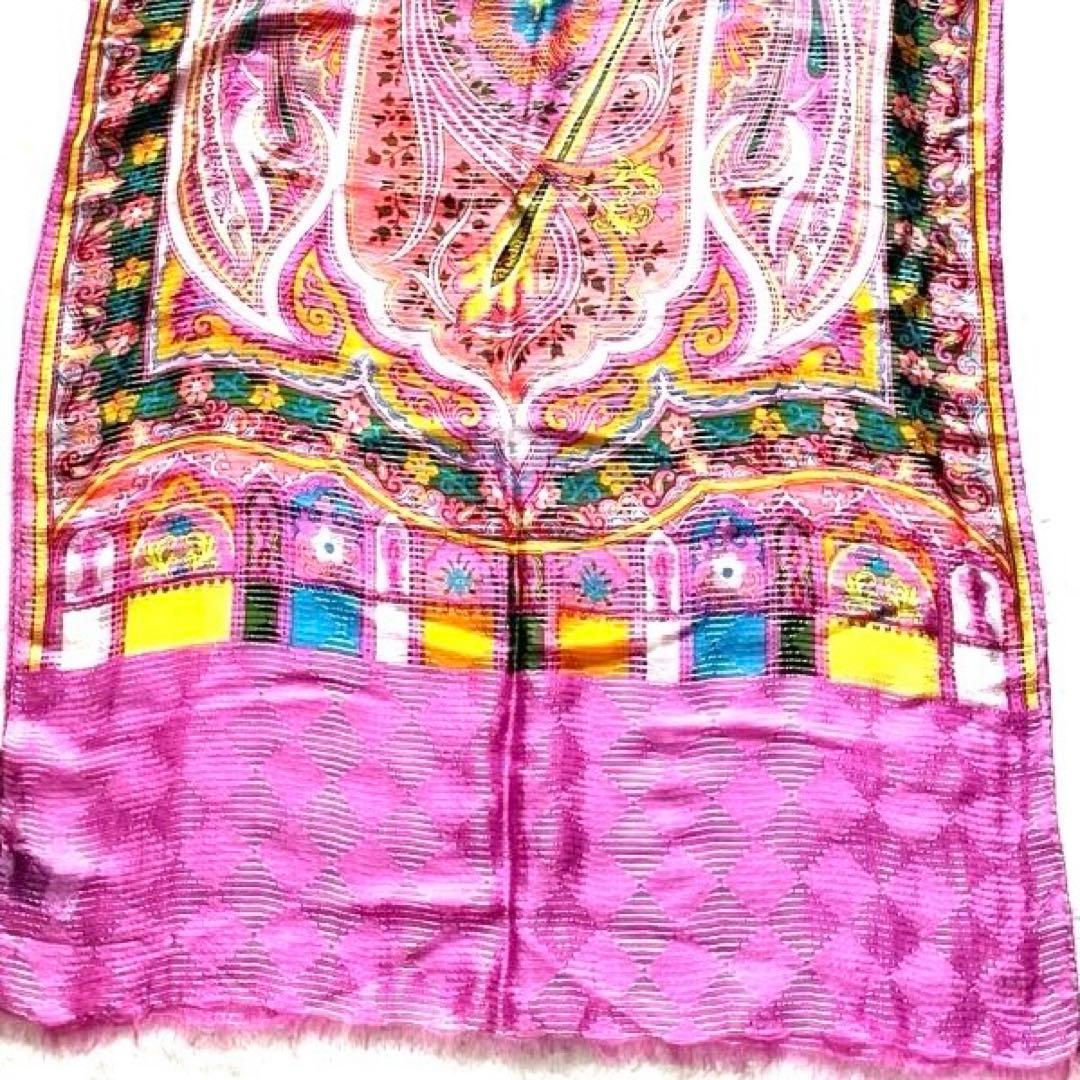 美品❗️ETRO エトロ ペイズリー柄 シルク　大判　プリーツストール　ショール