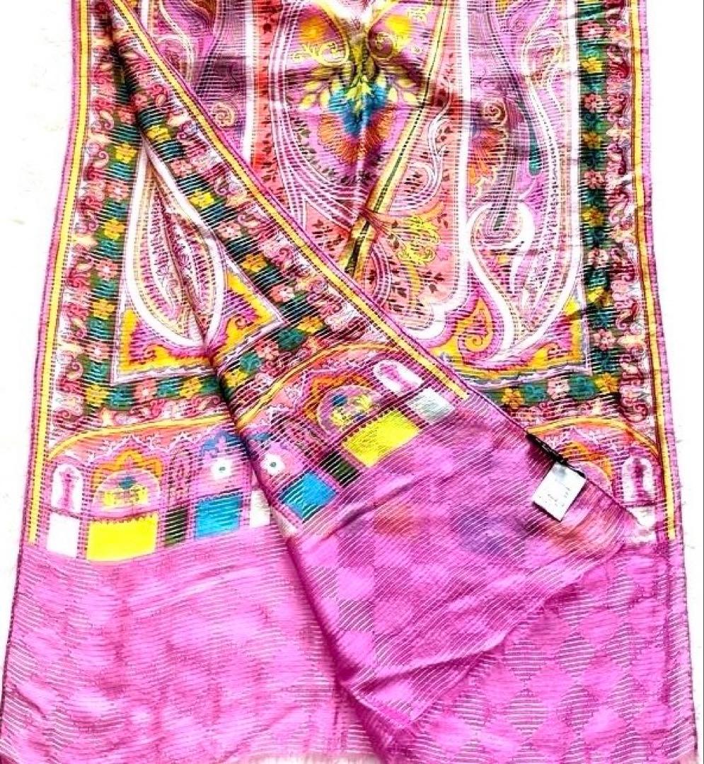 美品❗️ETRO エトロ ペイズリー柄 シルク　大判　プリーツストール　ショール