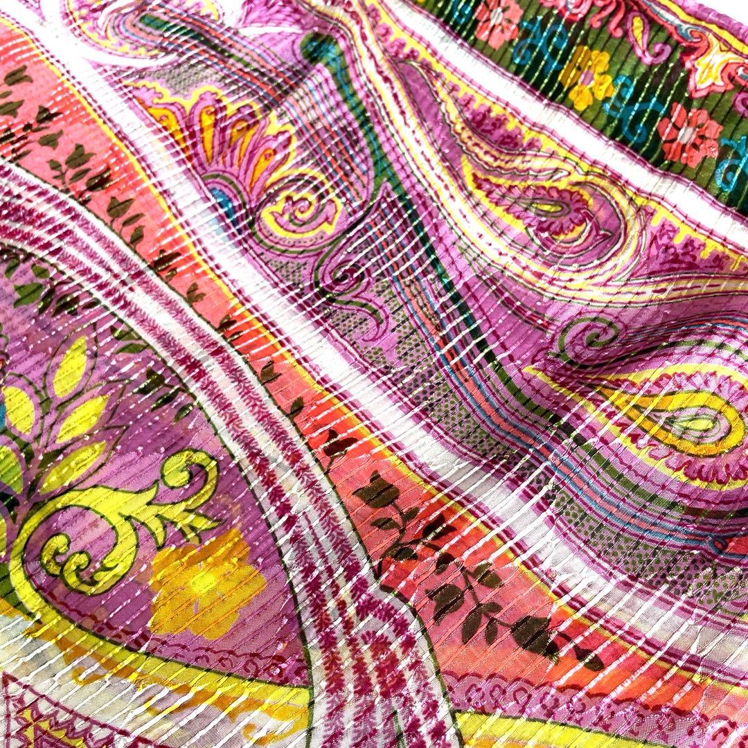 美品❗️ETRO エトロ ペイズリー柄 シルク　大判　プリーツストール　ショール
