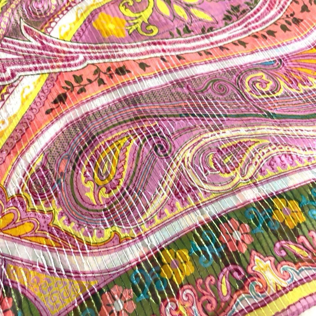 美品❗️ETRO エトロ ペイズリー柄 シルク　大判　プリーツストール　ショール