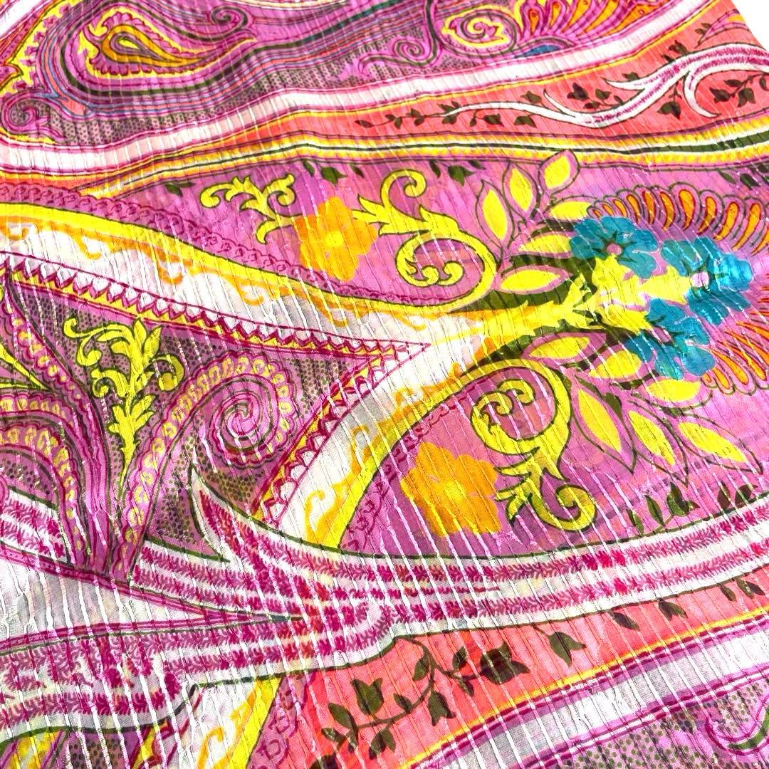 美品❗️ETRO エトロ ペイズリー柄 シルク　大判　プリーツストール　ショール