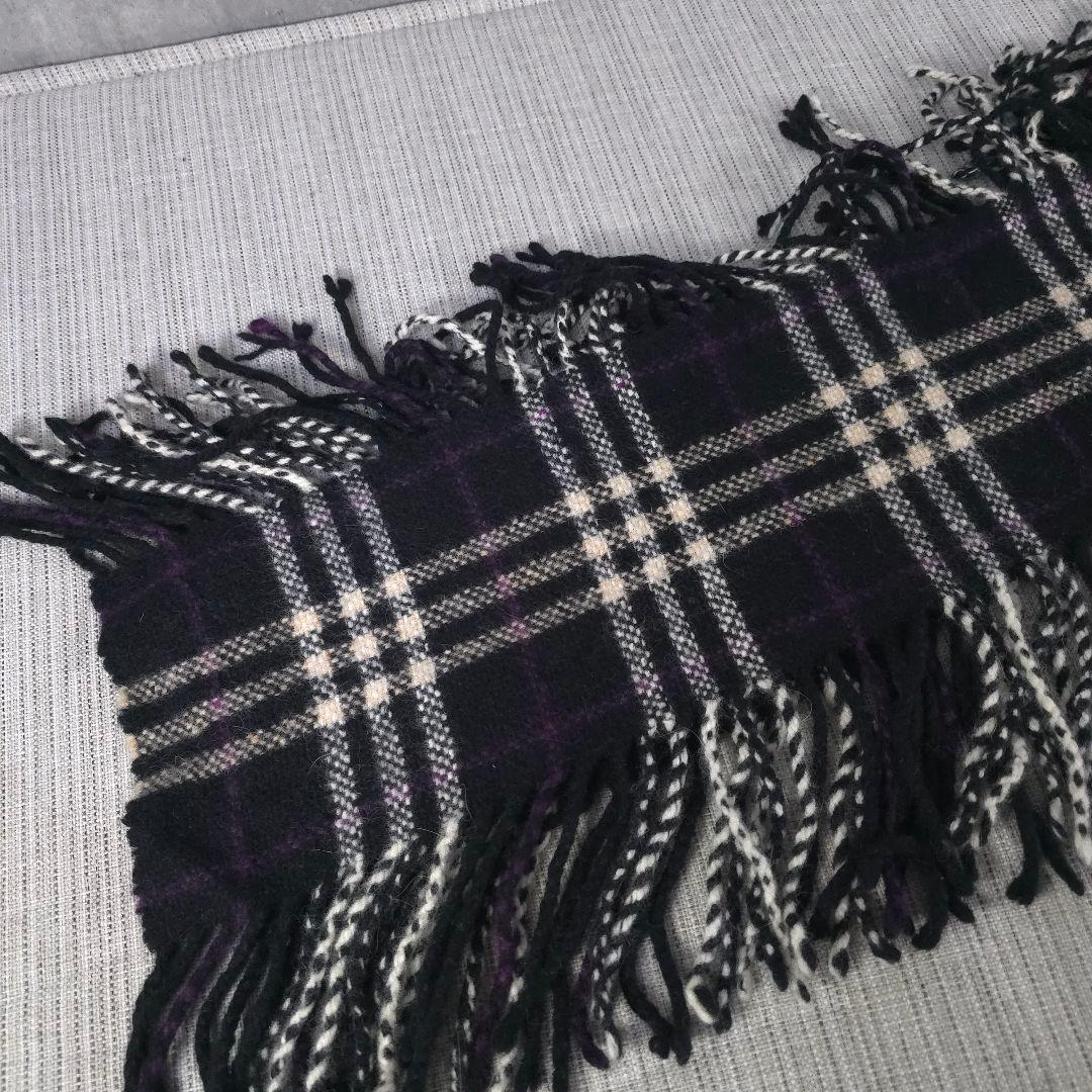 希少　美品　バーバリー　ロンドン　ノバチェック　カシミヤ混　マフラー　両フリンジ