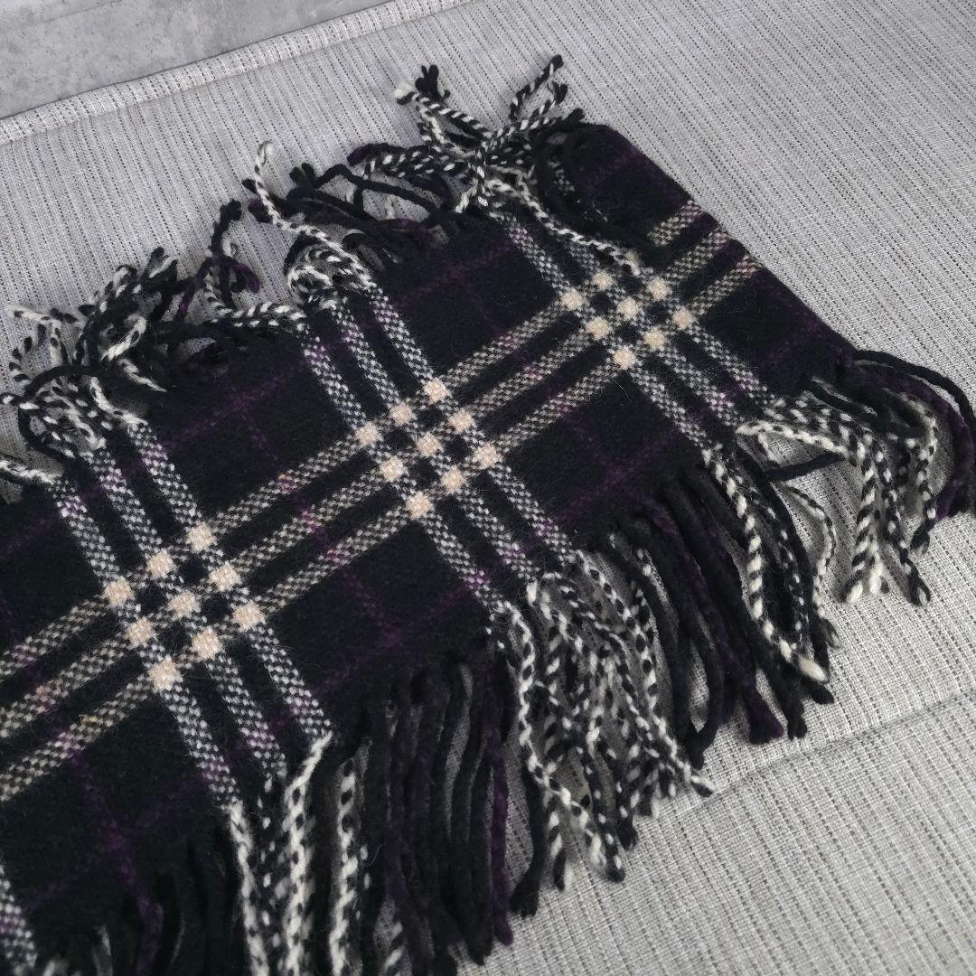 希少　美品　バーバリー　ロンドン　ノバチェック　カシミヤ混　マフラー　両フリンジ