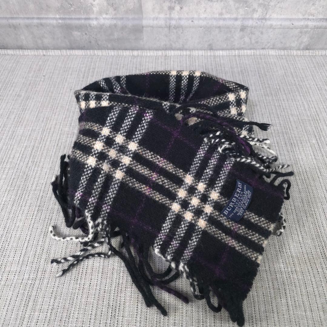 希少　美品　バーバリー　ロンドン　ノバチェック　カシミヤ混　マフラー　両フリンジ