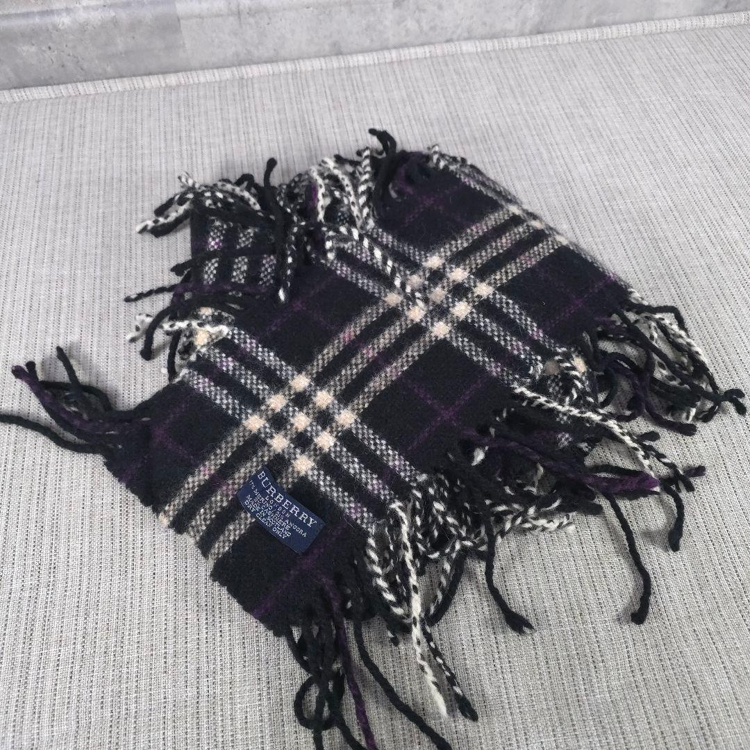希少　美品　バーバリー　ロンドン　ノバチェック　カシミヤ混　マフラー　両フリンジ