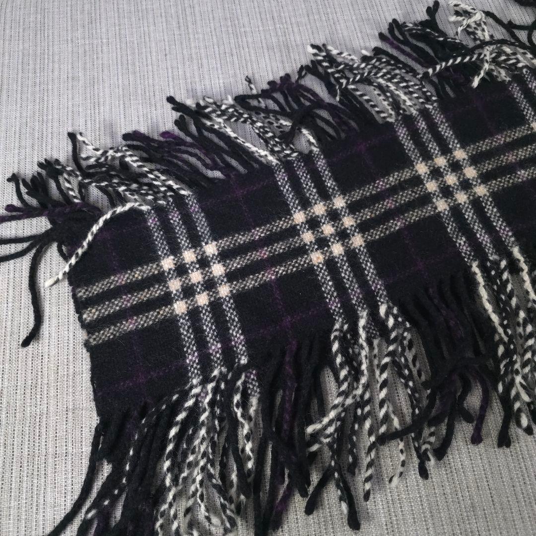 希少　美品　バーバリー　ロンドン　ノバチェック　カシミヤ混　マフラー　両フリンジ
