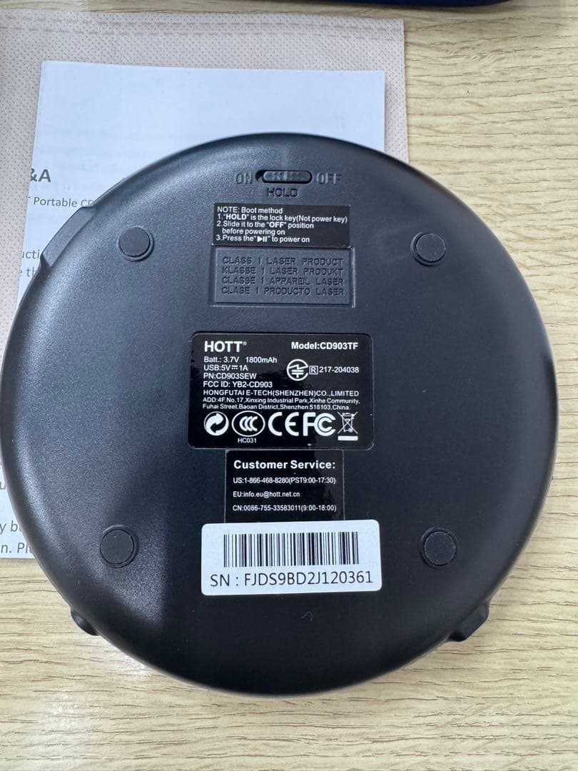 HOTT ポータブルBluetooth CDプレーヤー CD903TFケース付き