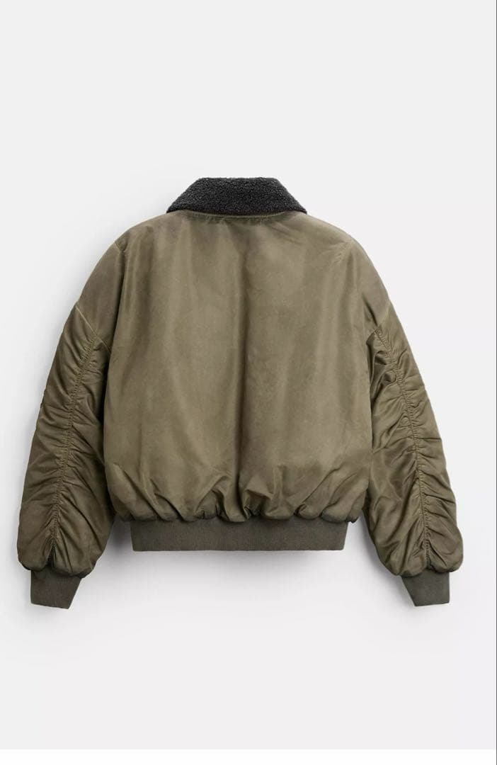 ZARA オリーブグリーン ボンバージャケット MA-1 襟ボア取り外し可能