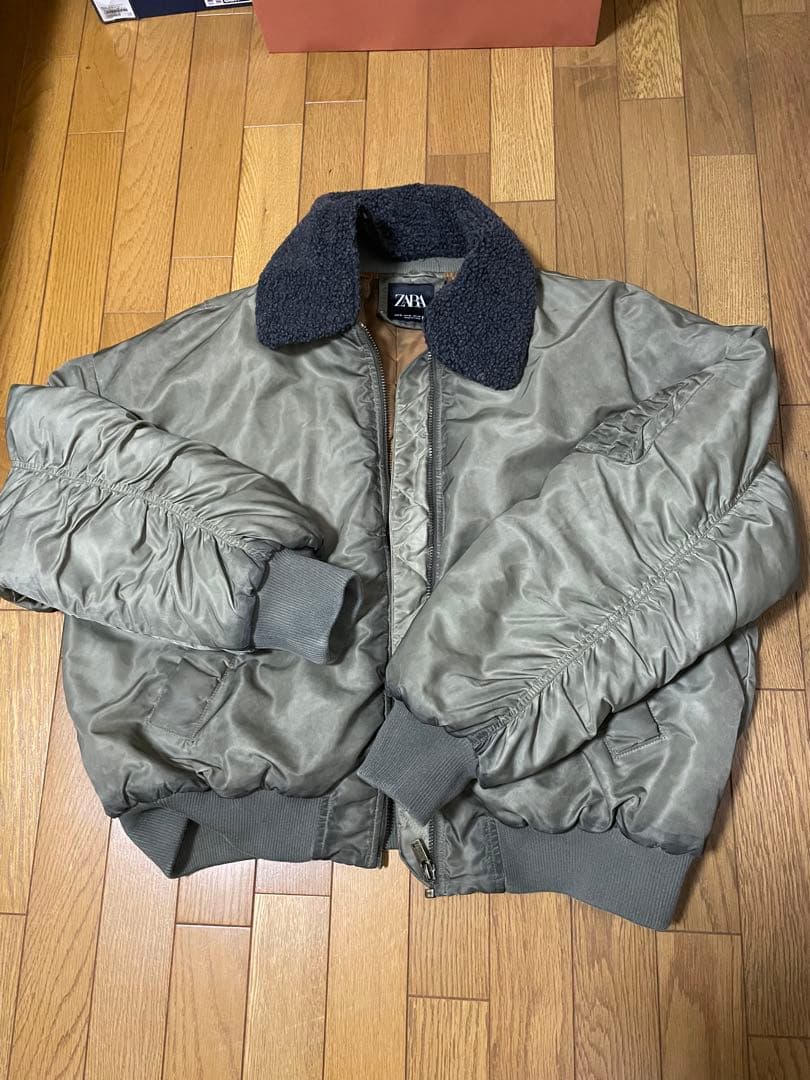 ZARA オリーブグリーン ボンバージャケット MA-1 襟ボア取り外し可能