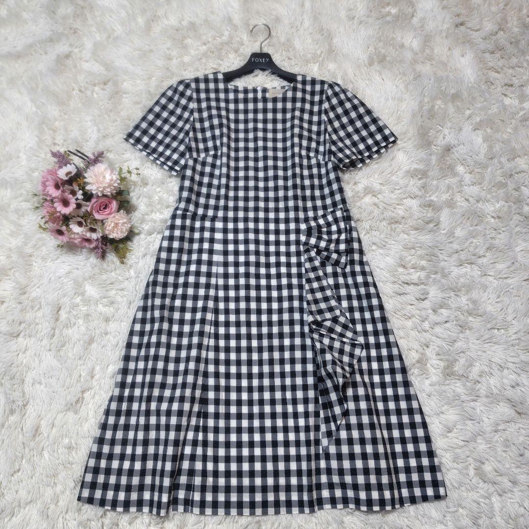 【美品♡希少42】ローズティアラ　ギンガムチェックフリルフレアワンピース　白黒