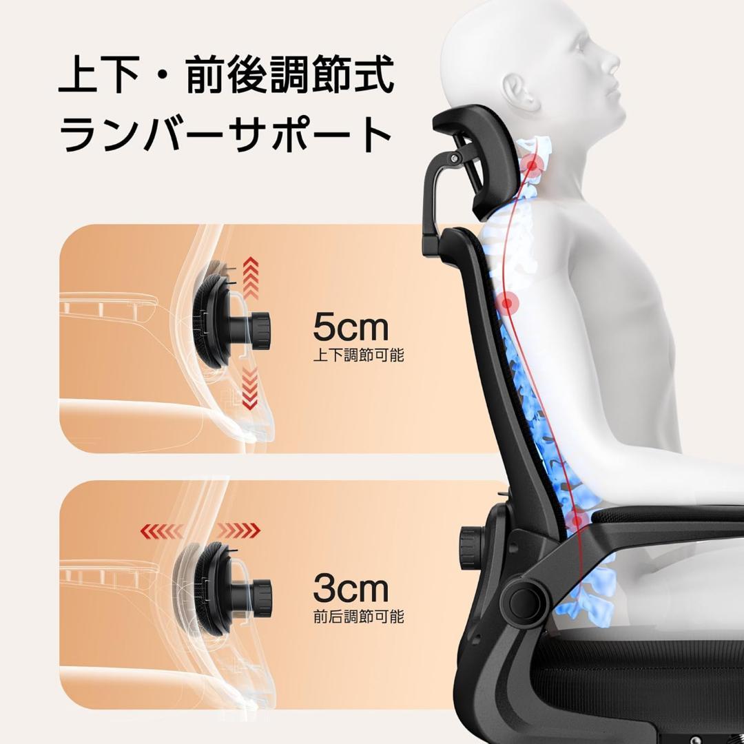 オフィスチェア 椅子 デスクチェア 2Dヘッドレスト 通気性メッシュ ブラック