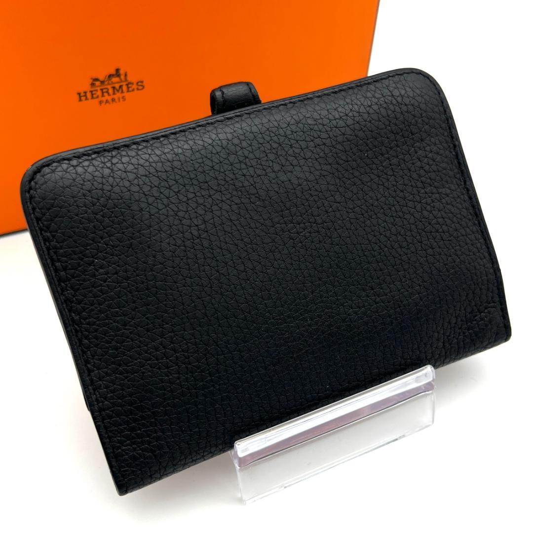 HERMES エルメス ドゴン コンパクト ブラック シルバー金具 C249