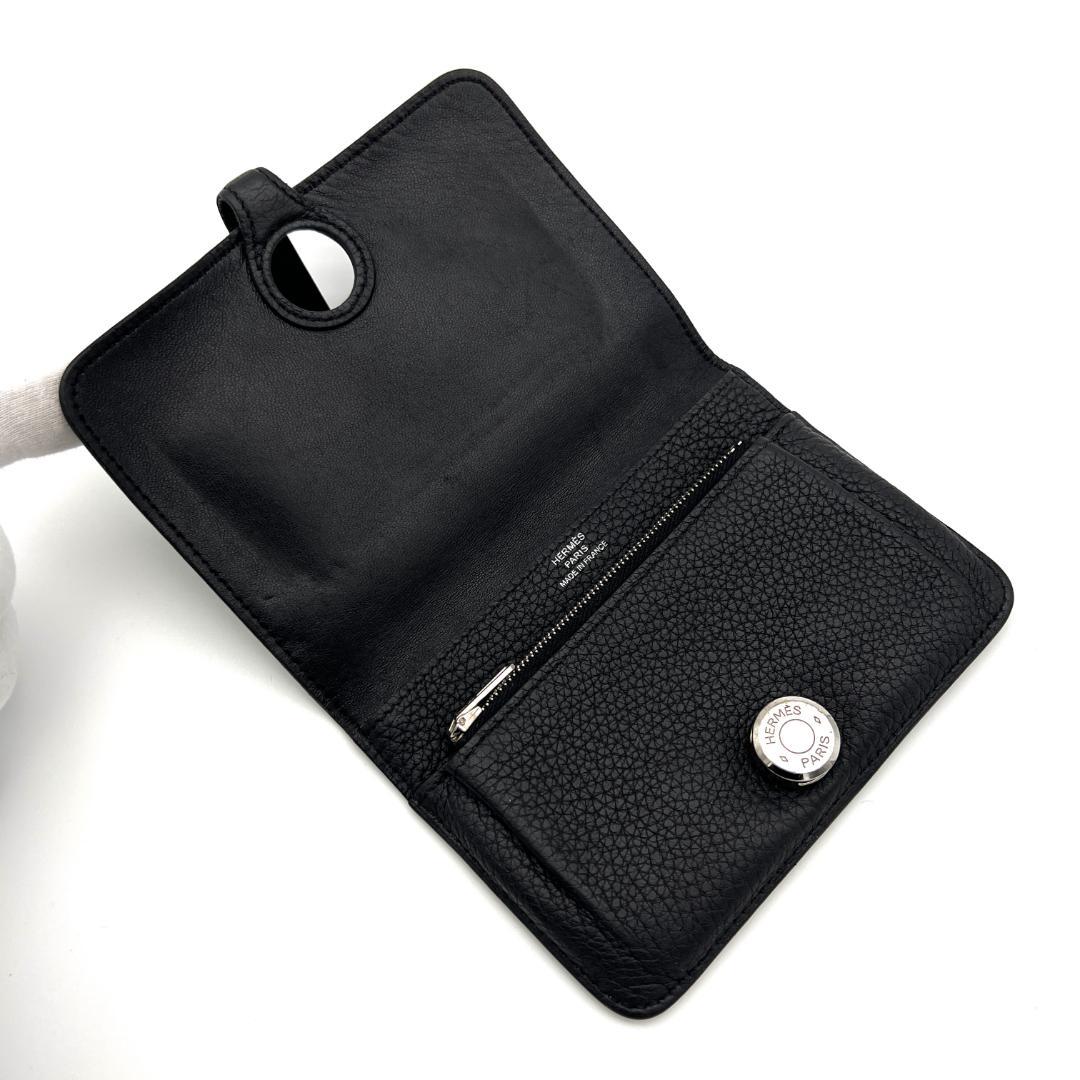 HERMES エルメス ドゴン コンパクト ブラック シルバー金具 C249