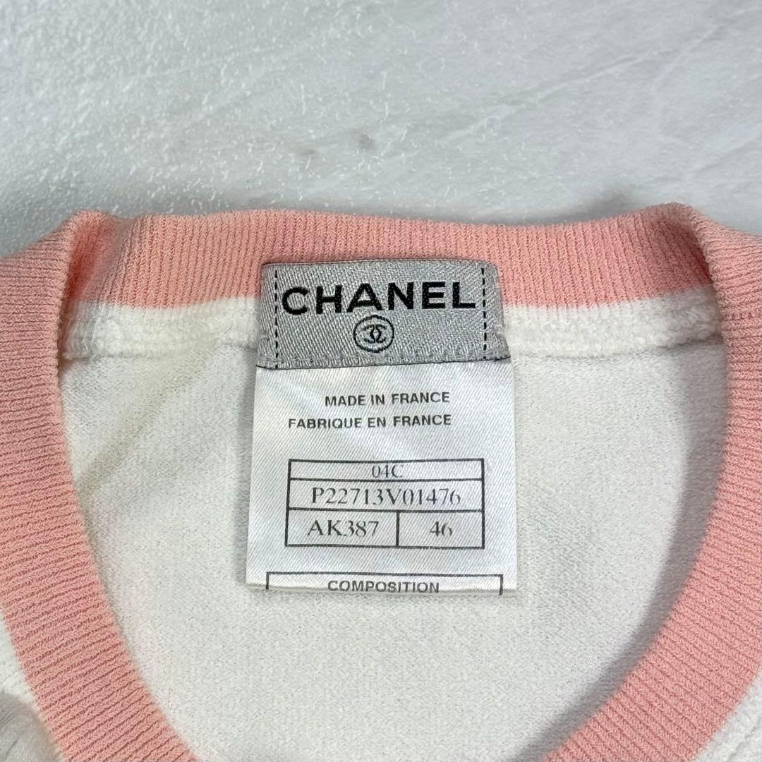 CHANEL 半袖 伸縮性 ニット ココマーク リンガー Tシャツ 46