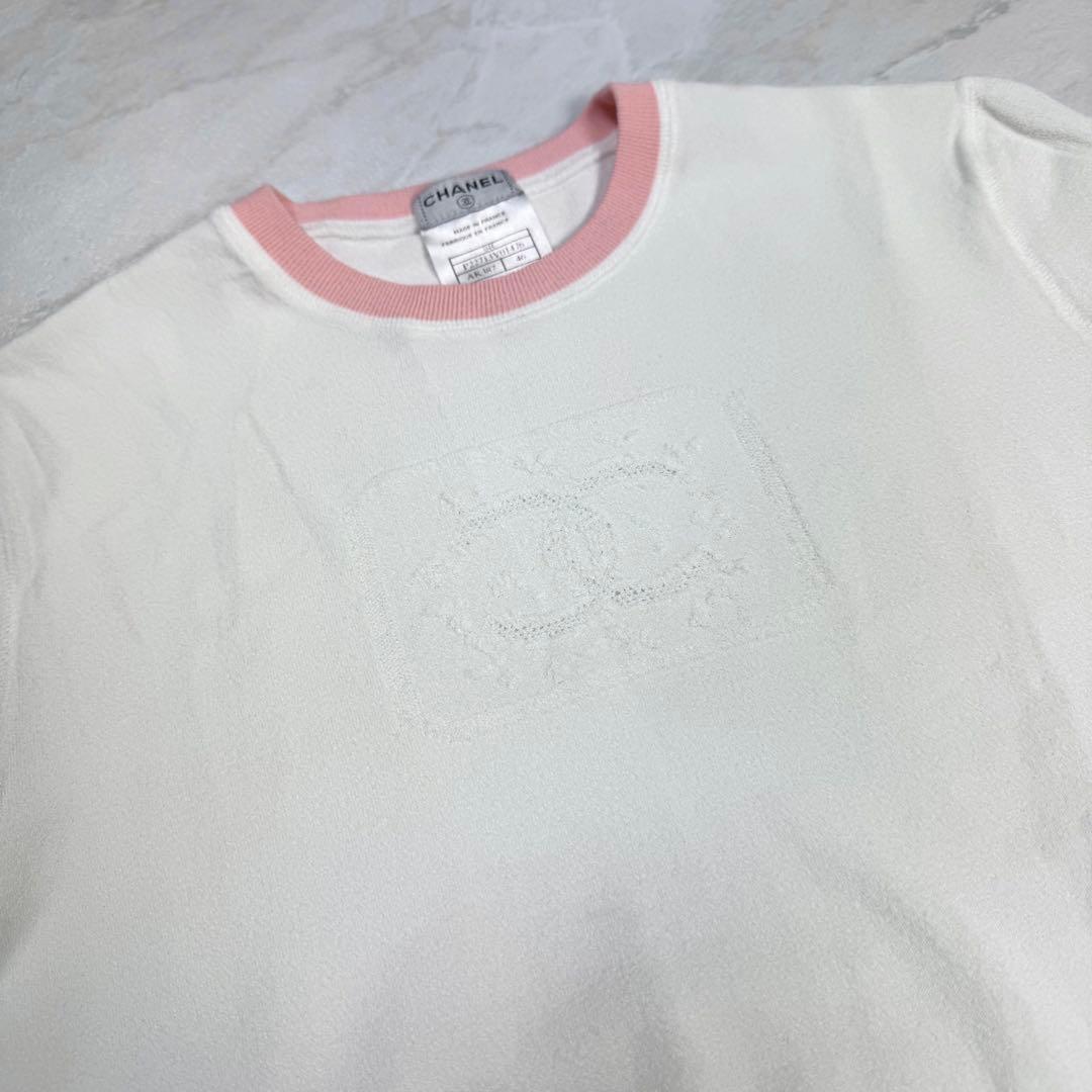 CHANEL 半袖 伸縮性 ニット ココマーク リンガー Tシャツ 46