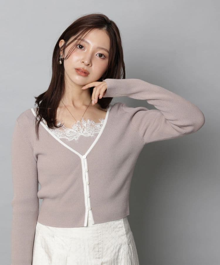 新品♡アプワイザーリッシェ　パイピングレースニットアンサンブル　ピンクベージュ