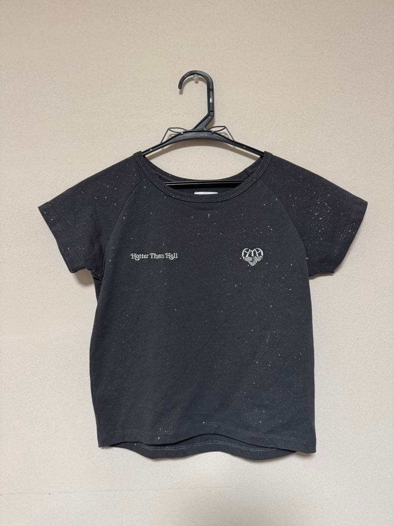 hth キラキラ　グリッタークロップドTシャツ セットアップ　ブラック