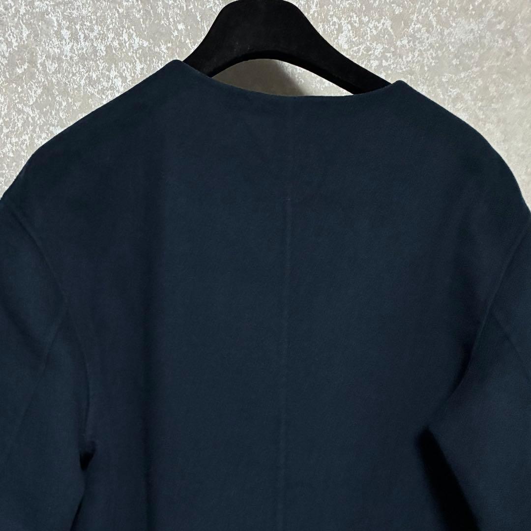 【美品】Drawer　ドゥロワー　カシミヤ　ノーカラー　ロングコート　ネイビー