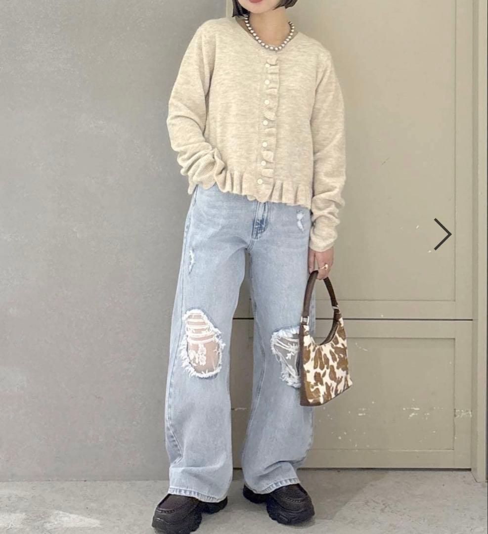 即日発送　新品　LOWRYS FARM チビフリルカーディガンＬＳ　アイボリー