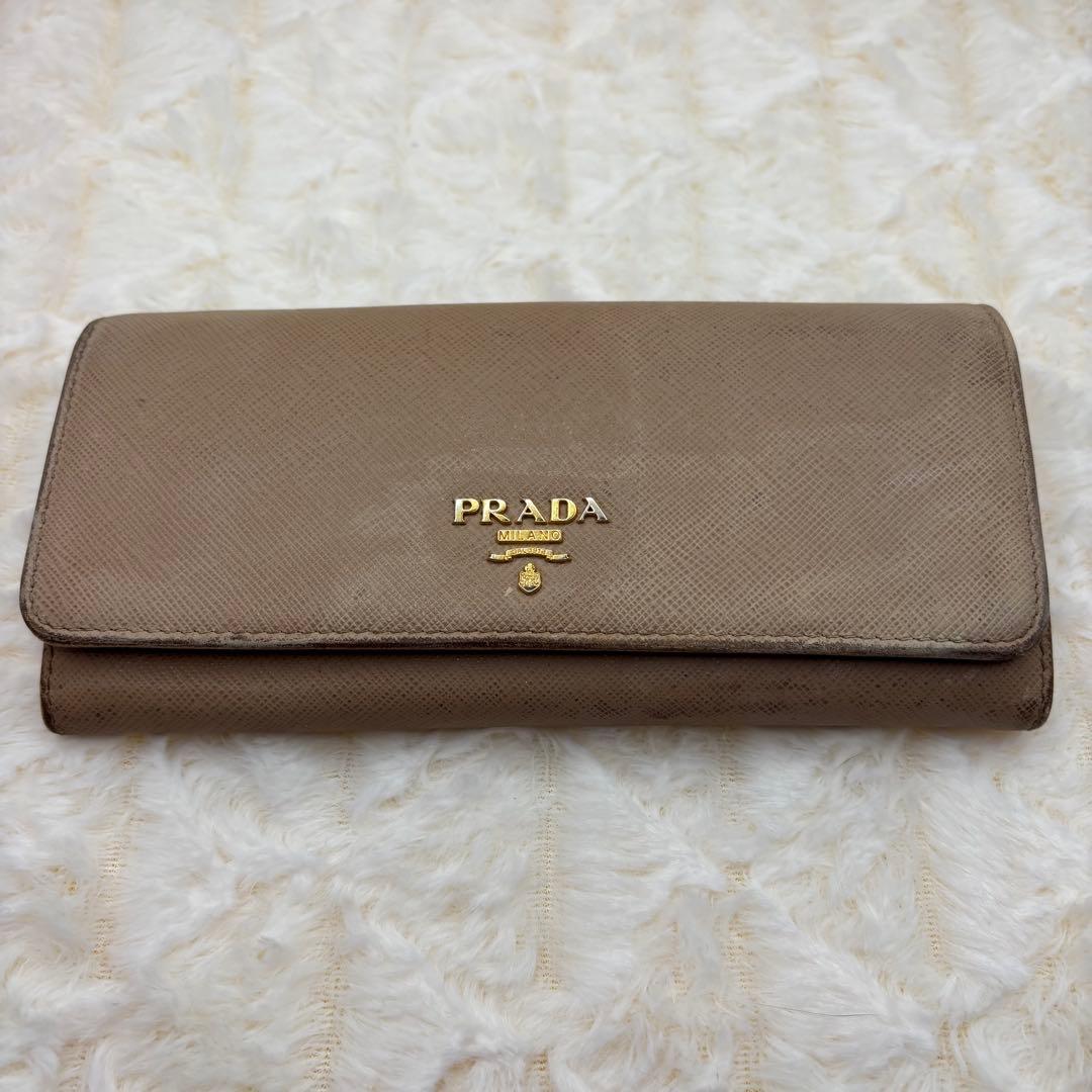 PRADA ✨サフィアーノレザー 二つ折り財布　ベージュ　　バイカラー