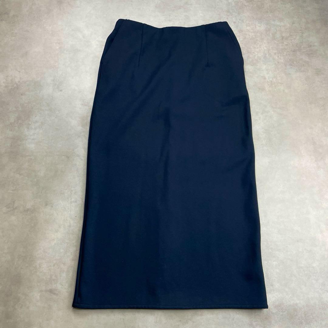 美品　ソージュ　ダブルジャージーペンシルスカート ネイビー　ミモレ丈　L
