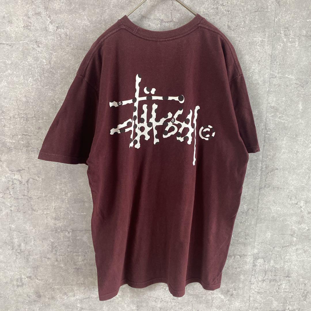 STUSSY バーガンディオーバーサイズ Tシャツメンズ　Mサイズバックプリント
