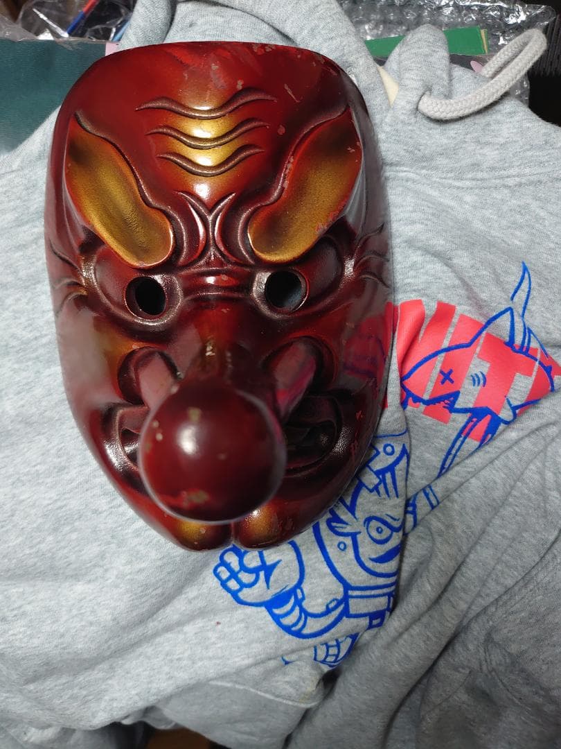 天狗　お面　鉄製 能面　翁　お面　壁掛け 70s.