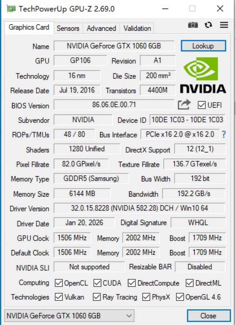 動作品 GeForce GTX1060 6GB DUAL グラフィックボード