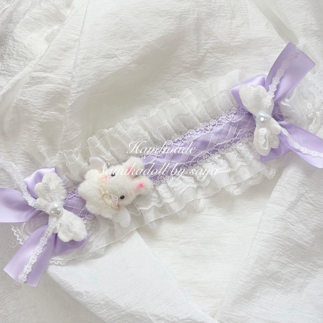 ♡ No.2 天使のうさぎさん付き 編み上げリボンヘッドドレス purple ♡