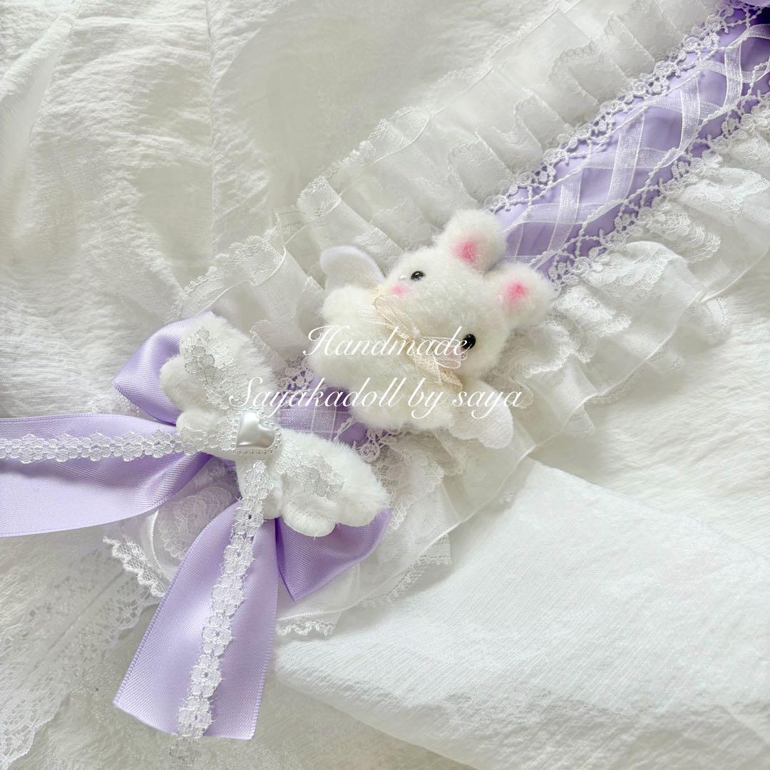 ♡ No.2 天使のうさぎさん付き 編み上げリボンヘッドドレス purple ♡