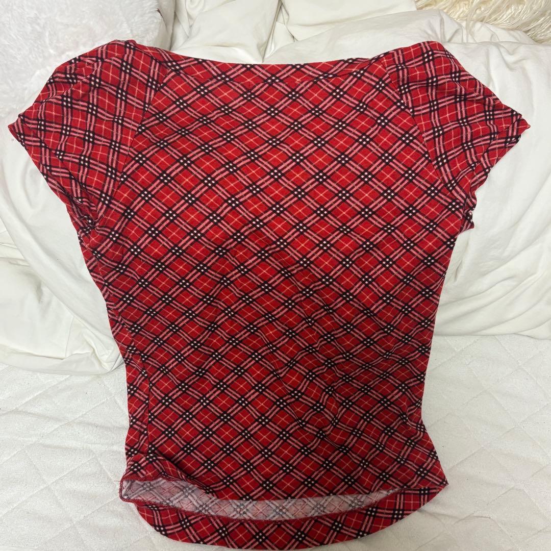 BURBERRY ブルーレーベル チェック柄 Vネック ピチT 海外girl