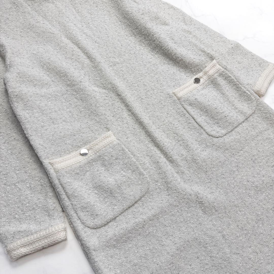 24AW アナイ ANAYI ウールブークレ配色ワンピース 36 ニットワンピ
