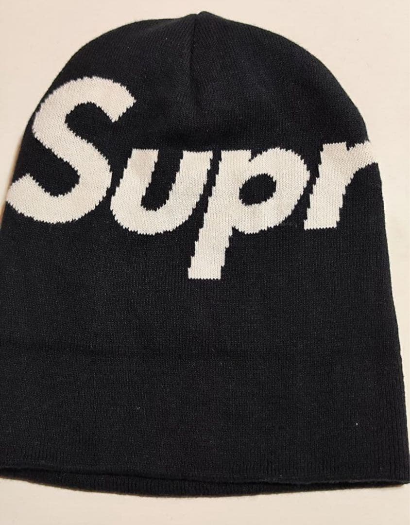 Supremeシュプリームニット帽子 ロゴニット帽 ブランド帽子 ブラック帽子