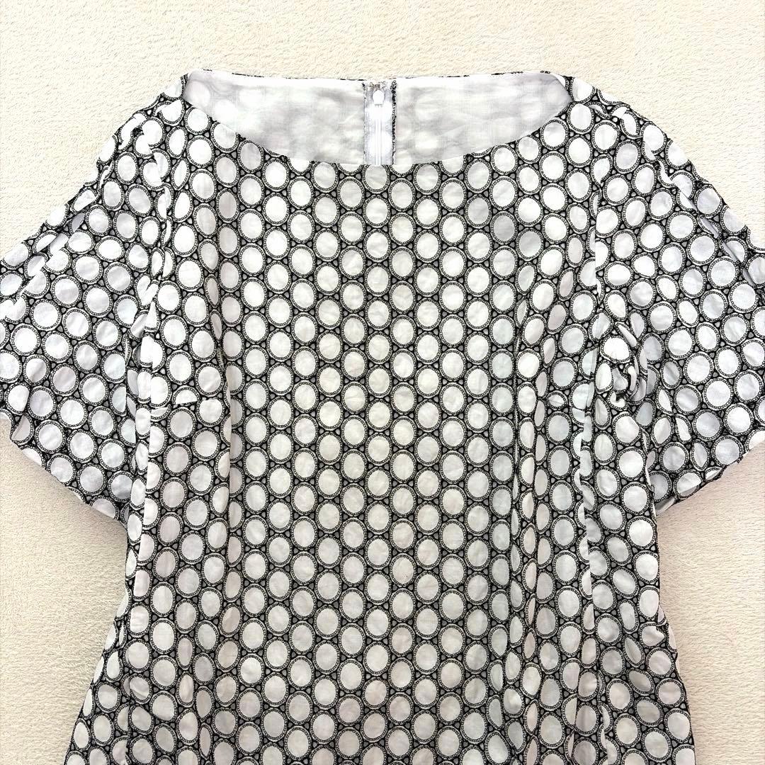 レリアン Leilian刺繍 総柄 半袖ワンピース ゆったり コットン 13号