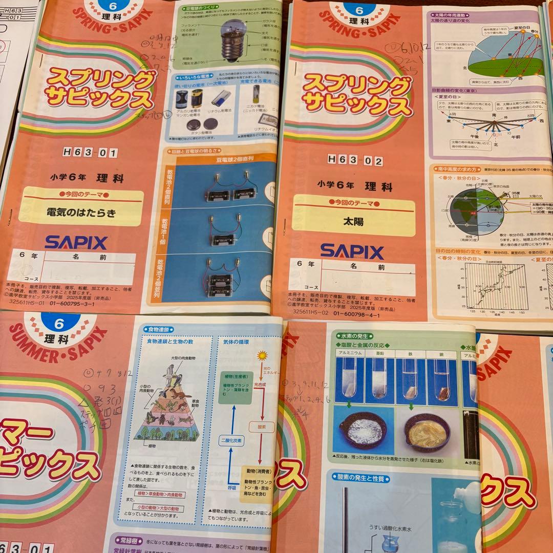 SAPIX 6年　理科　2026年受験　デイリーサピックス 夏、春講習テキスト