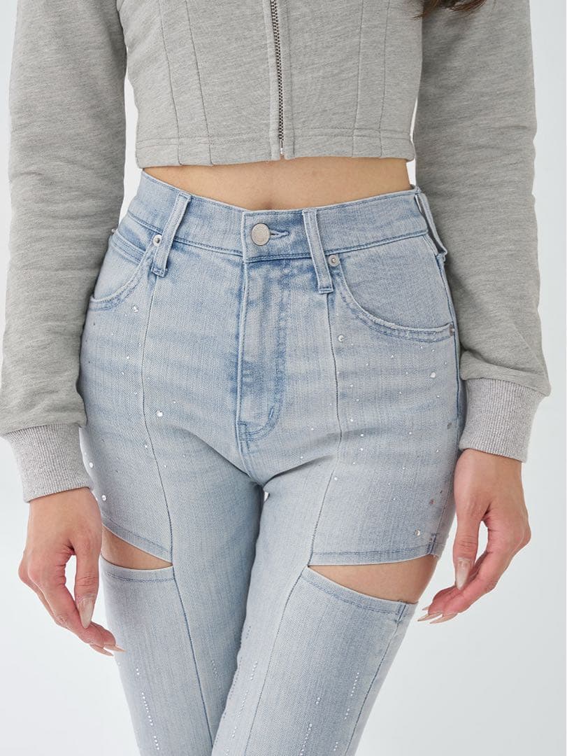【新品】Darich ドロップビジューフレアデニムパンツ I-BLU